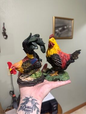 Source Unknown Yellow and Red Rooster Figurines